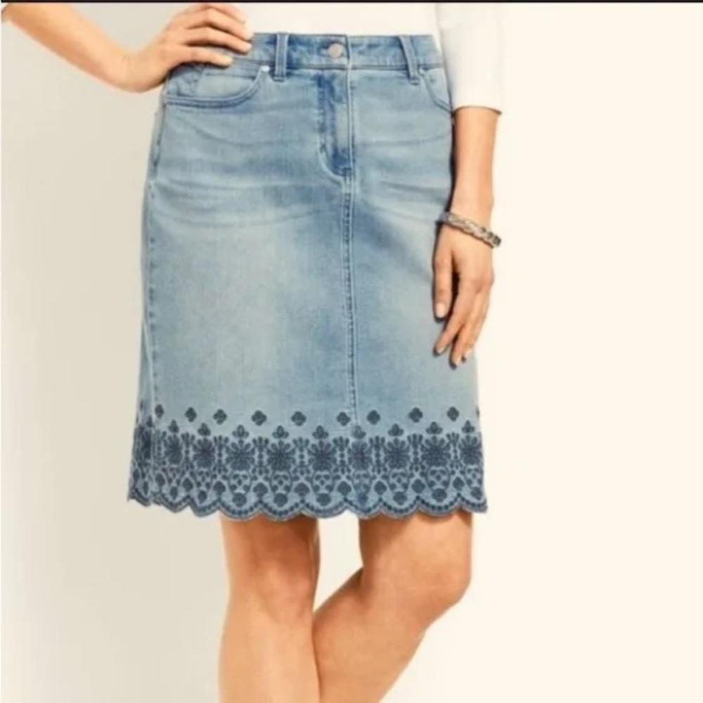 Talbots Embroidered Denim Skirt NWT Sz 16P